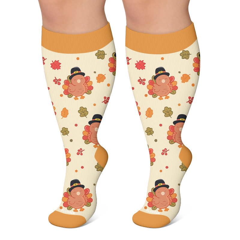 Plus Size Turkey Leaf Compression Socks - Orange - 4XL - image 5