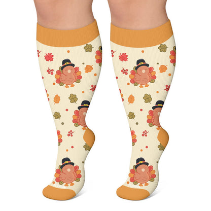 Plus Size Turkey Leaf Compression Socks - Orange - 4XL - image 5