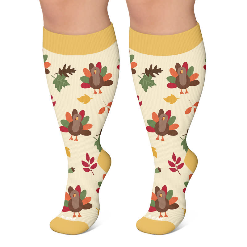 Plus Size Turkey Leaf Compression Socks - Apricot - 4XL - image 4