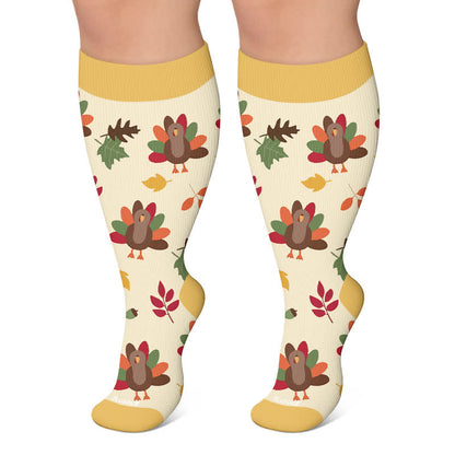 Plus Size Turkey Leaf Compression Socks - Apricot - 4XL - image 4
