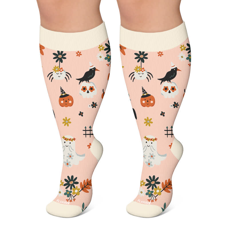 Plus Size Pumpkins Black Cats Compression Socks - Pink - 4XL - image 6