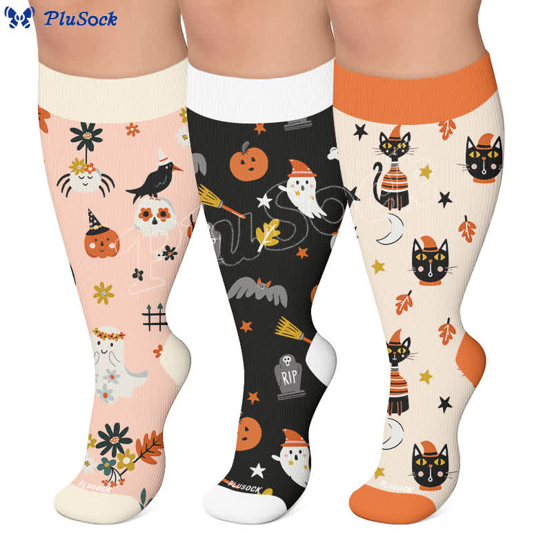 Plus Size Pumpkins Black Cats Compression Socks - image 0