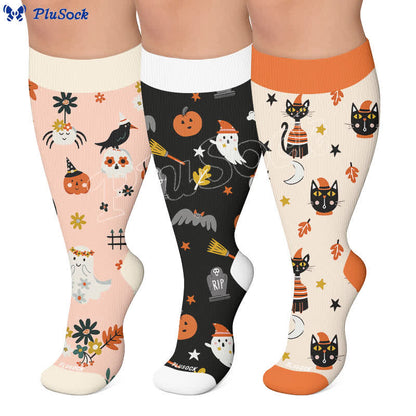 Plus Size Pumpkins Black Cats Compression Socks - image 0