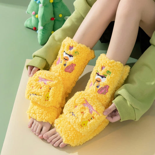 Hot Pink Crown Cartoon Graphic Slipper Socks - image 0