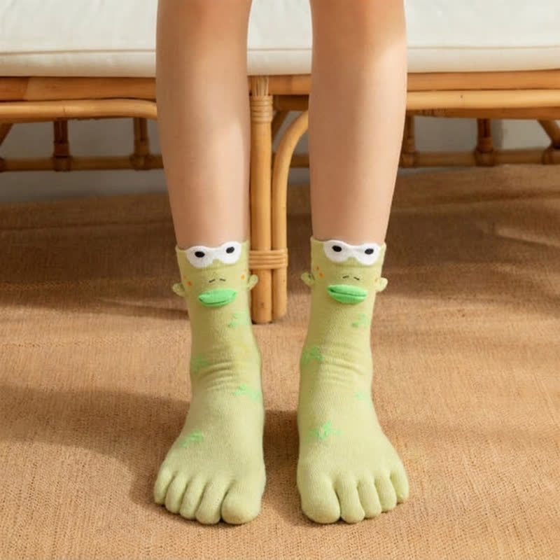 Cute Cartoon Bird Five-Toe Alignment Socks (4 pairs) - Green - EU36-42(US3-8.5) - image 1