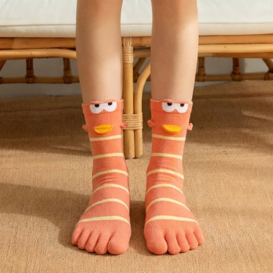 Cute Cartoon Bird Five-Toe Alignment Socks (4 pairs) - Orange - EU36-42(US3-8.5) - image 0