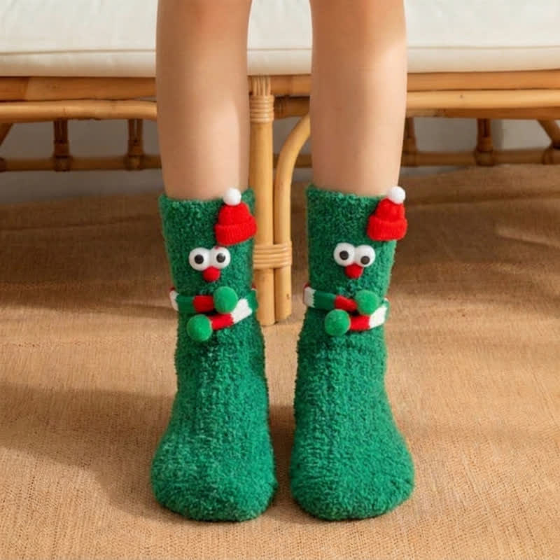 Christmas Coral Fleece Magnet Hand Crew Socks (2 Pairs) - Green - EU36-43 (US3-9) - image 0