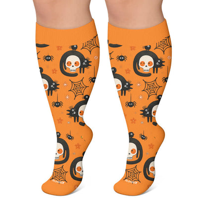 Plus Size Cat Mushroom Skull Compression Socks - Orange - 4XL - image 3