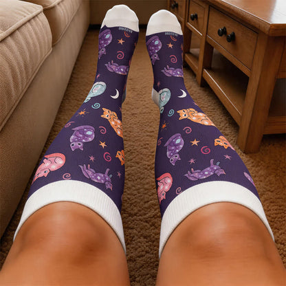 Christmas Sleepy Cat Cocoa Mug Compression Socks - image 3