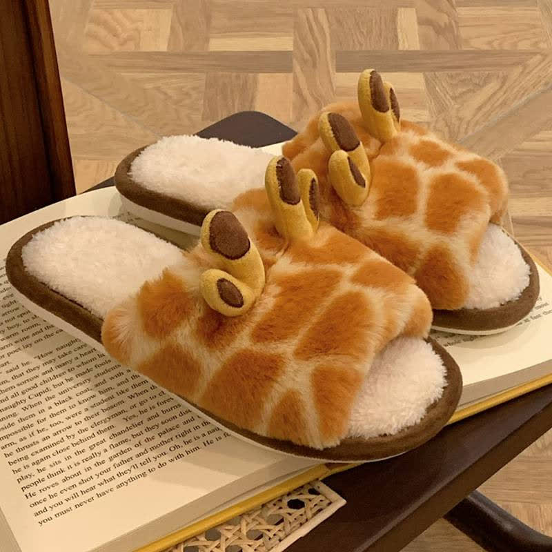 Giraffe Print Plush Open-Toe House Slippers - image 4
