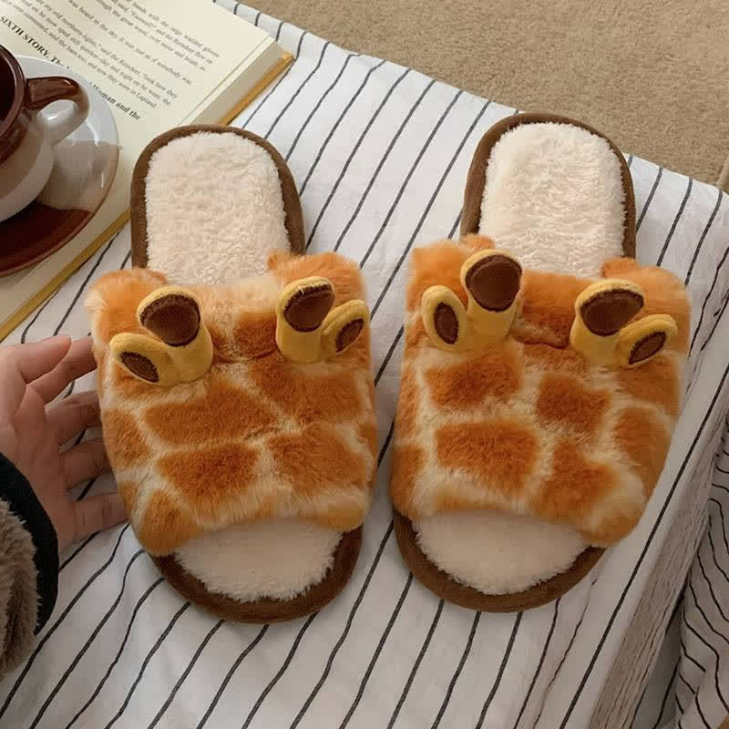 Giraffe Print Plush Open-Toe House Slippers - image 5