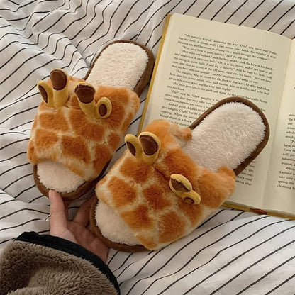 Giraffe Print Plush Open-Toe House Slippers - image 6