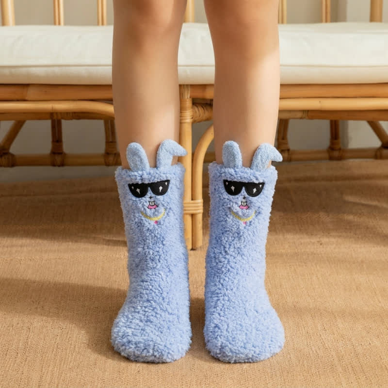 Blue Sunglasses Bunny Plush Slipper Socks - Blue - EU36-42(US3-8.5) - image 2