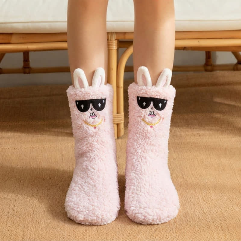 Blue Sunglasses Bunny Plush Slipper Socks - Pink - EU36-42(US3-8.5) - image 0