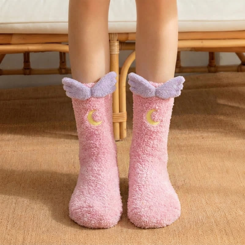 Assorted Cute Cartoon Accent Fluffy Crew Socks - Pink - EU36-39(US3-6) - image 0