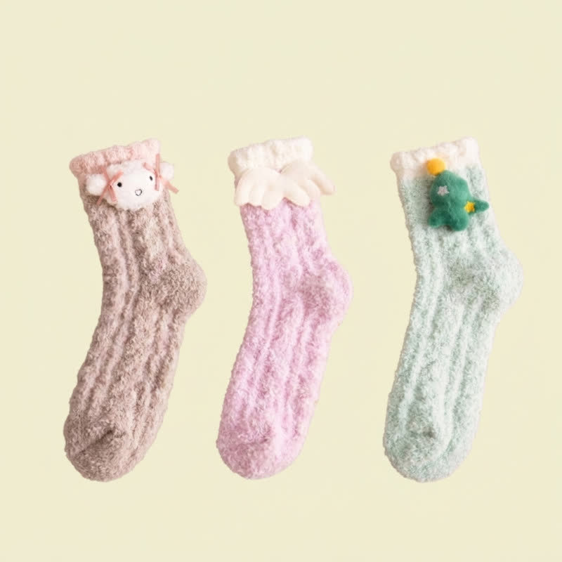 Christmas Holiday 3D Cartoon Accent Quarter Socks (3 Pairs) - A+C+E - EU36-44(US3-10) - image 5