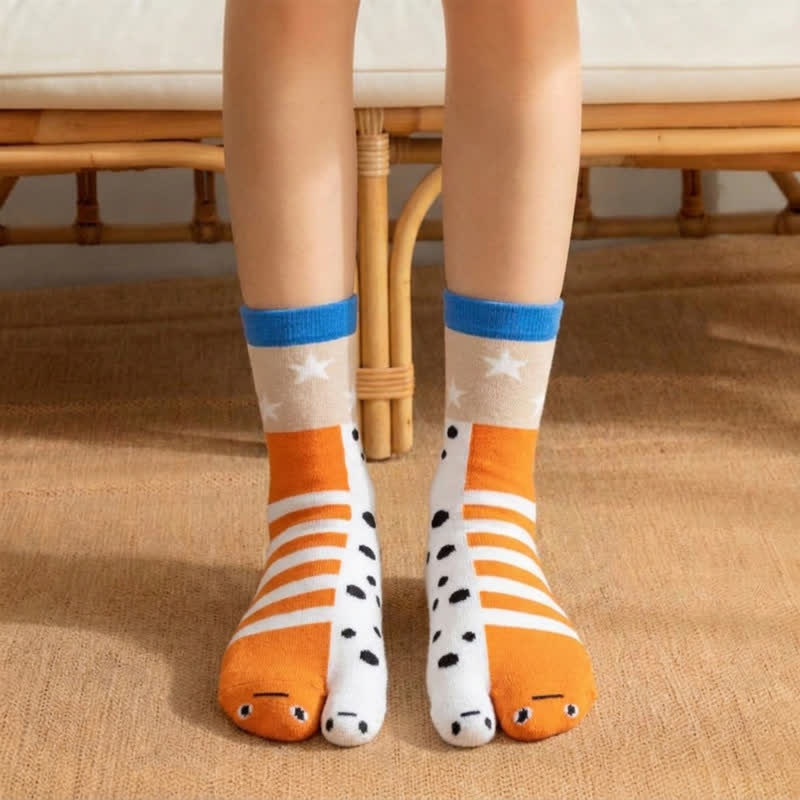 Cartoon Character Tabi Socks (4 Pairs) - Orange - EU36-42(US3-8.5) - image 0