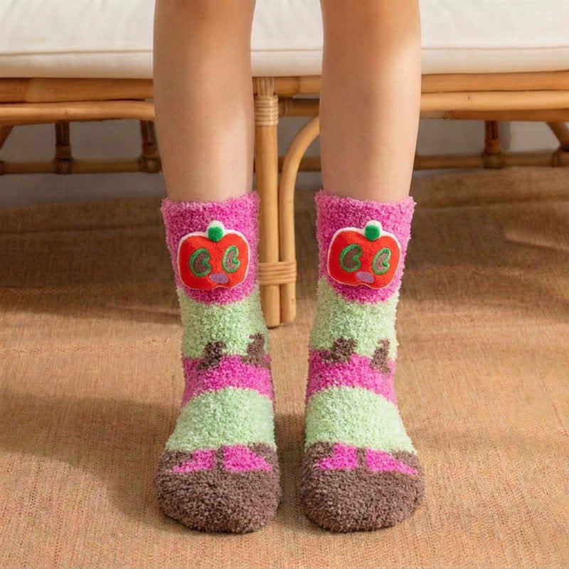 Striped Angel Wings Plush Slipper Socks - Pink - EU36-42(US3-8.5) - image 2