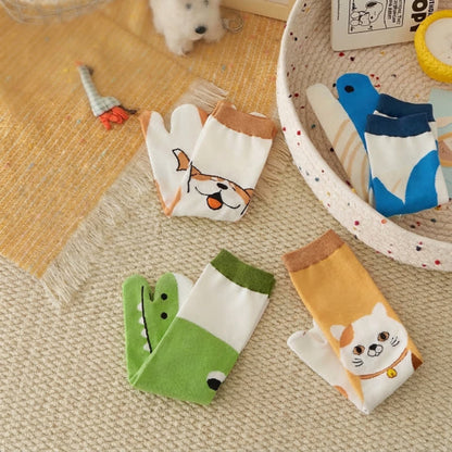 Japanese Style Cute Animal Split-Toe Tabi Socks (4 Pairs) - Multicolor - EU36-42(US3-8.5) - image 4