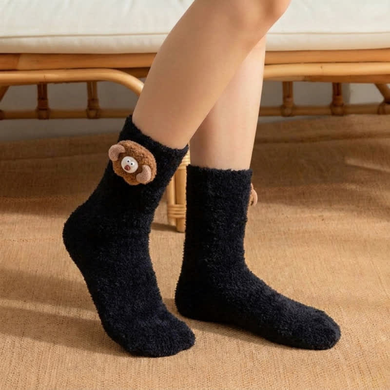 Fluffy Animal Accent Sherpa Lined Crew Socks (2 Pairs) - Black - EU36-42(US3-8.5) - image 9