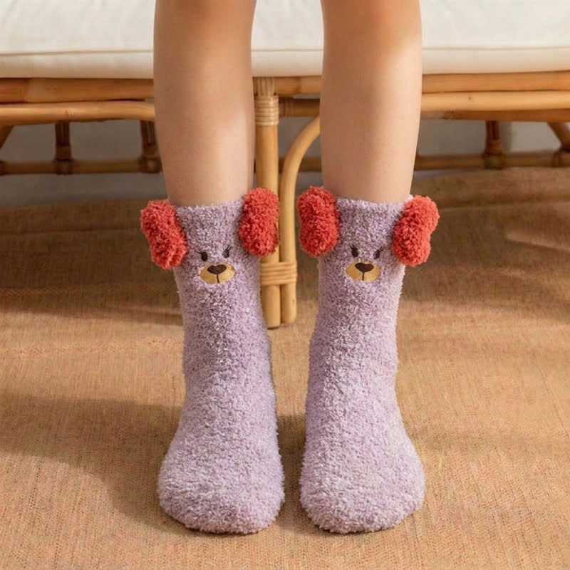 Fuzzy Pom-Pom Character Plush Slipper Socks - Light Purple - EU36-42(US3-8.5) - image 4