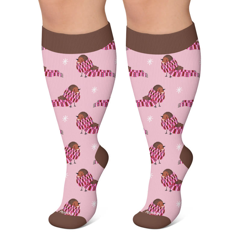 Plus Size Christmas Animal Compression Socks - Pink - 4XL - image 5