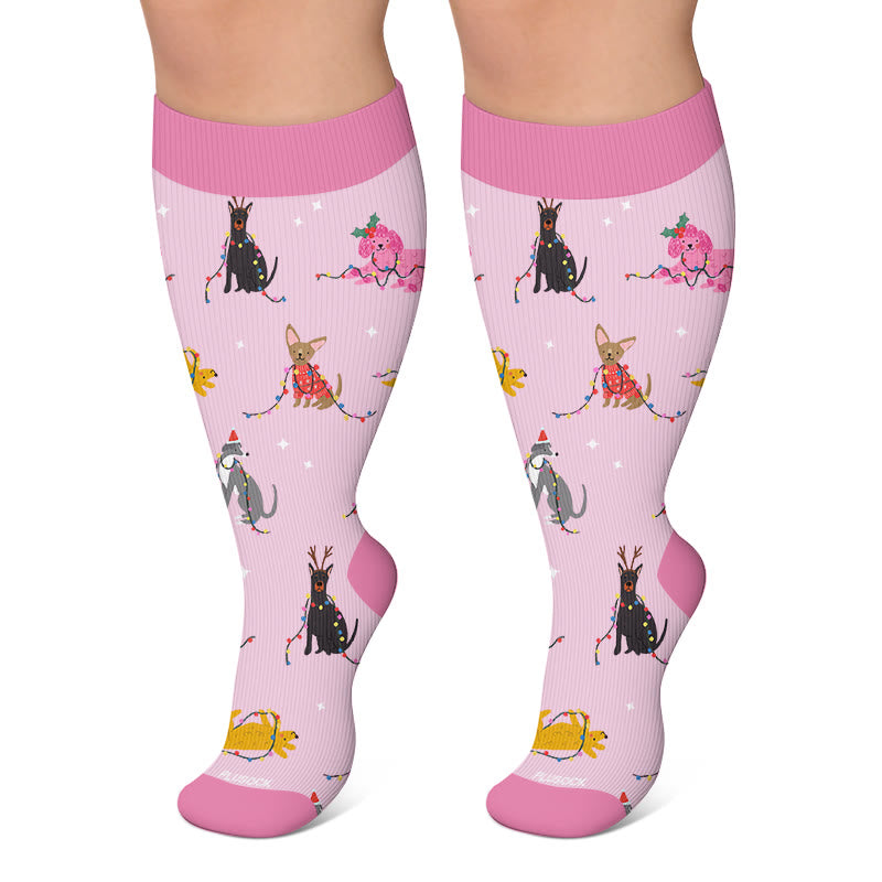 Plus Size Christmas Animal Compression Socks - Light Purple - 4XL - image 4