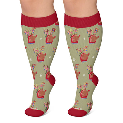 Plus Size Christmas Animal Compression Socks - Green - 4XL - image 6
