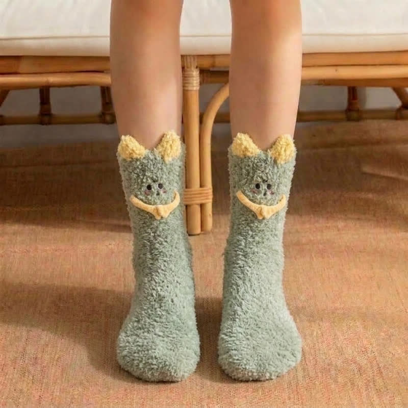 Cute Cat Animal Hand Holding Socks - Green - EU36-42(US3-8.5) - image 4