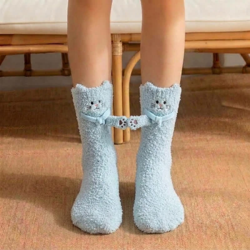 Cute Cat Animal Hand Holding Socks - Blue - EU36-42(US3-8.5) - image 3