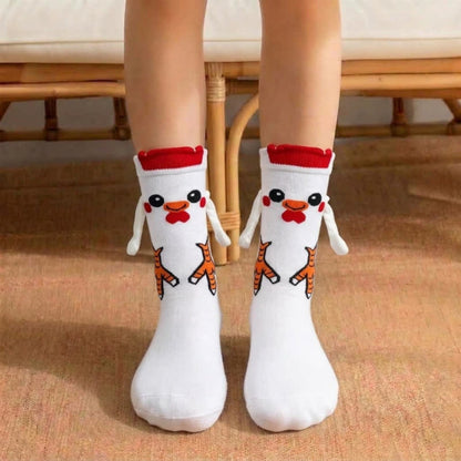 Quirky Cartoon Character Hand Holding Socks (3 Pairs) - White - EU36-42(US3-8.5) - image 0