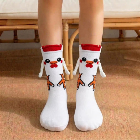 Quirky Cartoon Character Hand Holding Socks (3 Pairs) - White - EU36-42(US3-8.5) - image 0