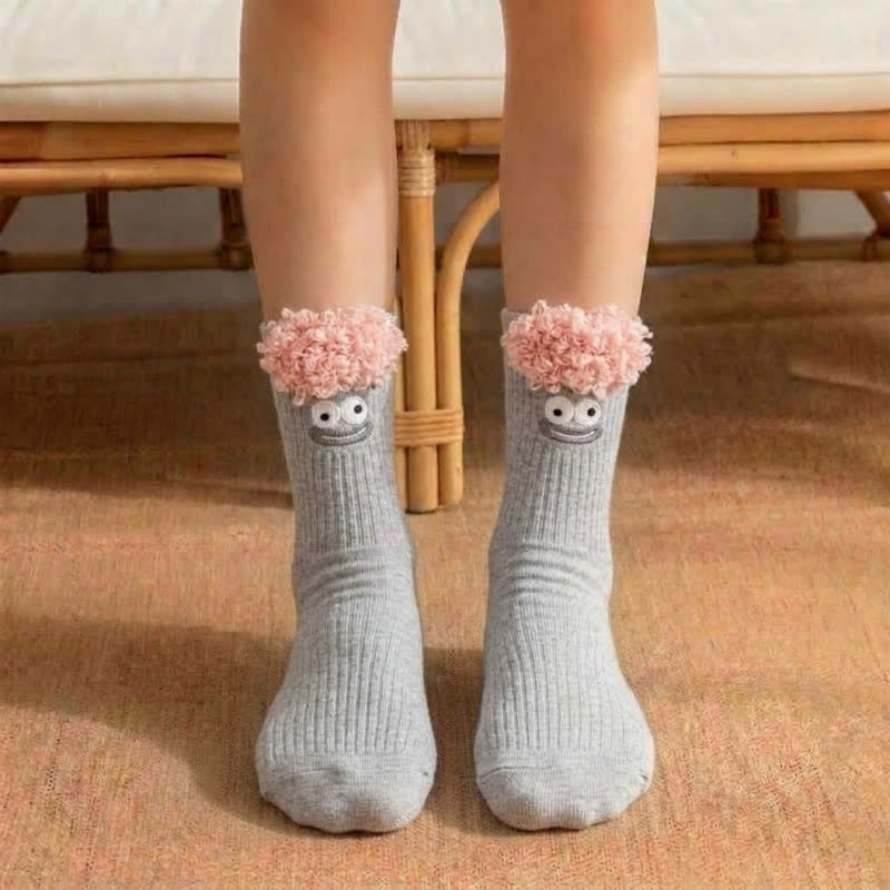 Cute Smiling Face Quarter Sock (3 Pairs) - Grey - EU36-42(US3-8.5) - image 4