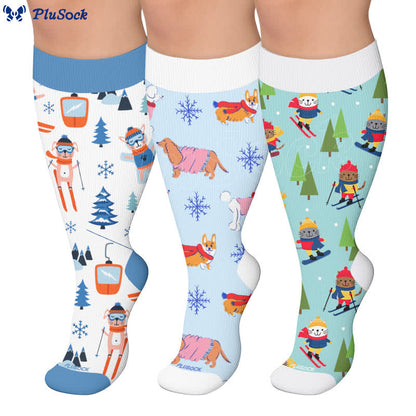 Plus Size Winter Ski Animal Compression Socks - image 0