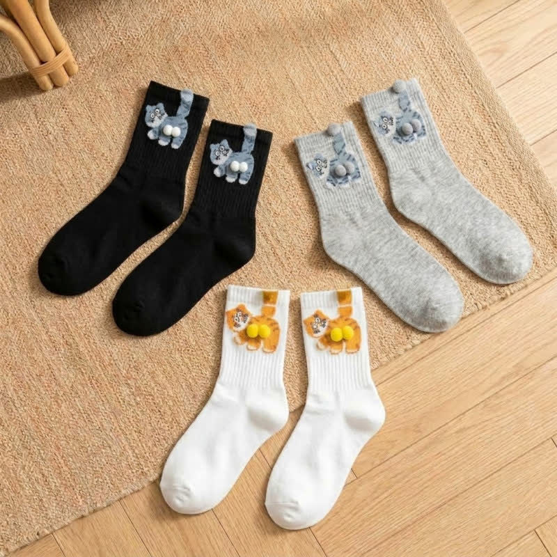 Cute Cat Quarter Sock (3 Pairs) - Multicolor - EU36-42(US3-8.5) - image 5