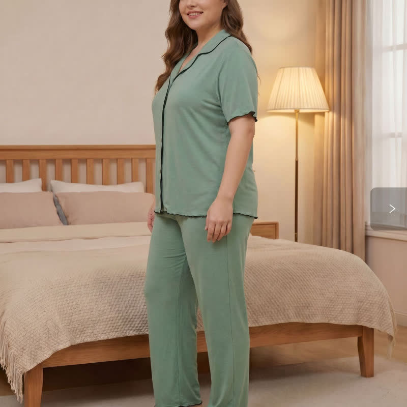 Plus Size Contrast Trim Pajama Set - image 15