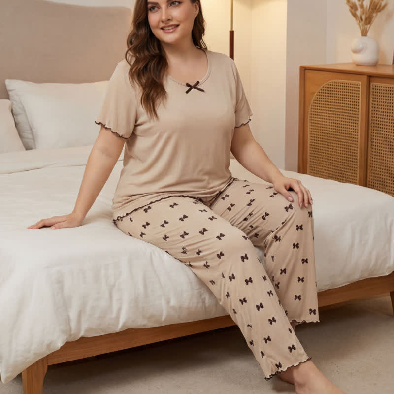 Plus Size Bow Print Pajama Set - image 1