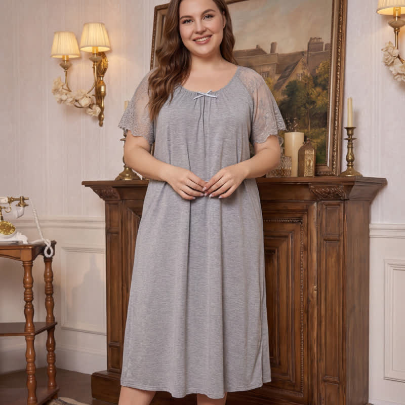 Lace Sleeve Sleep Loungewear - Gray - 4XL - image 0