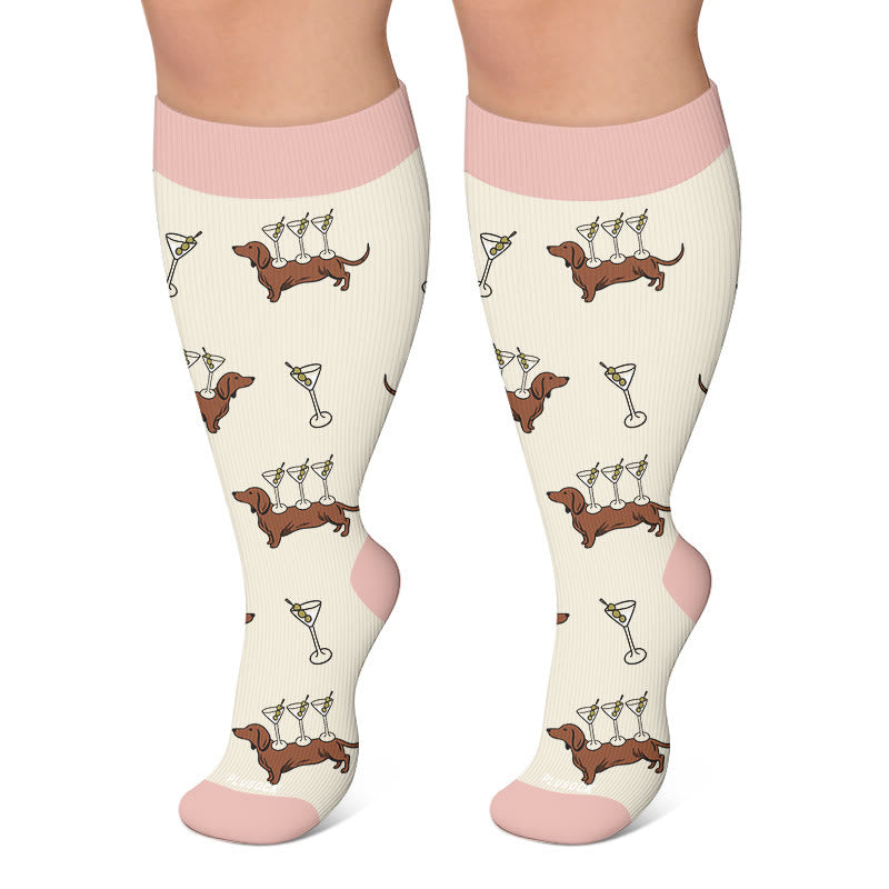 Plus Size Cocktail Dachshund Compression Socks - Beige - 4XL - image 5