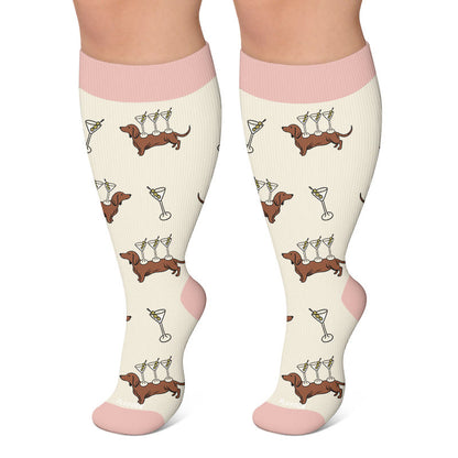Plus Size Cocktail Dachshund Compression Socks - Beige - 4XL - image 5