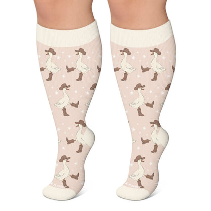 Plus Size Cowboy Style Animal Compression Socks - Pink - 4XL - image 6