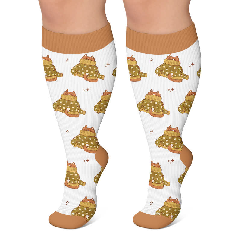 Plus Size Cozy Woodland Critter Compression Socks - Khaki - 4XL - image 5