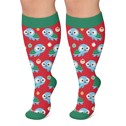 Plus Size Ghost Turtle Holiday Tv Compression Socks - Red - 4XL - image 6