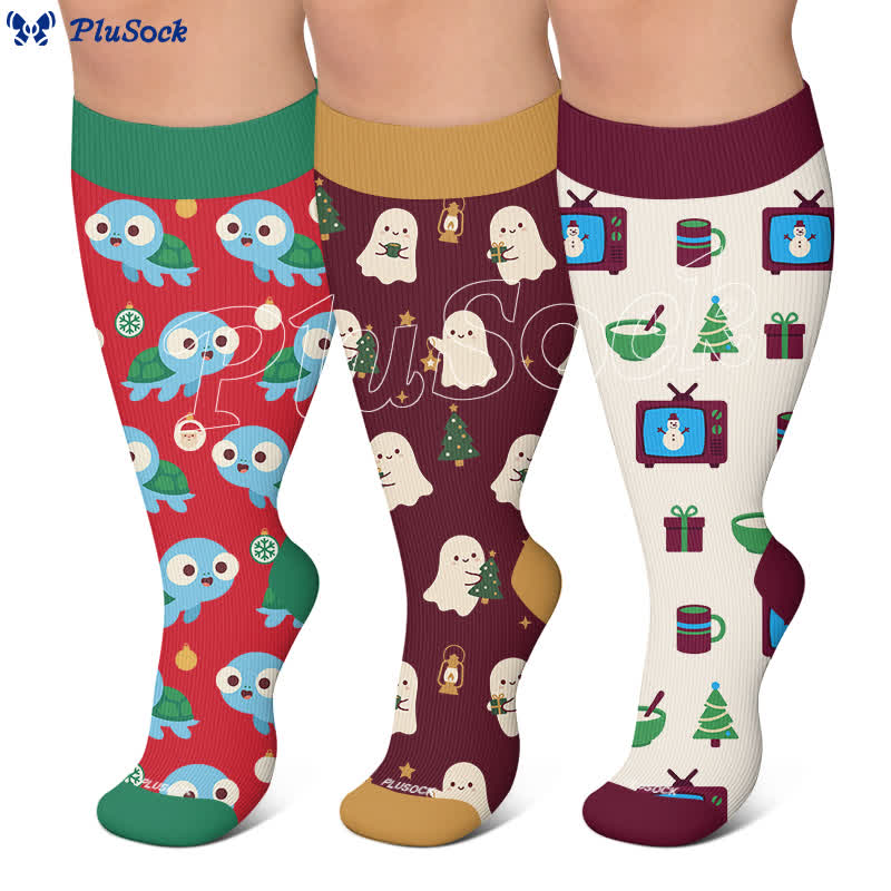 Plus Size Ghost Turtle Holiday Tv Compression Socks - image 0