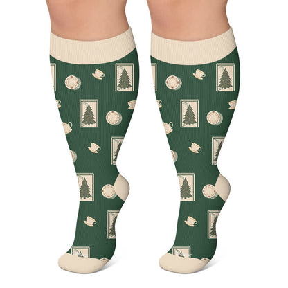 Plus Size Christmas Village Compression Socks - Green - 4XL - image 4