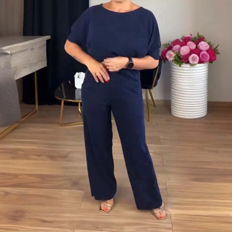 Tencel Blend Belted Wide Leg Three Piece Loungewear Set - Blue - 5XL - image 7