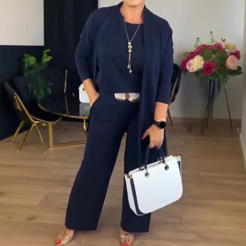 Tencel Blend Belted Wide Leg Three Piece Loungewear Set - image 0