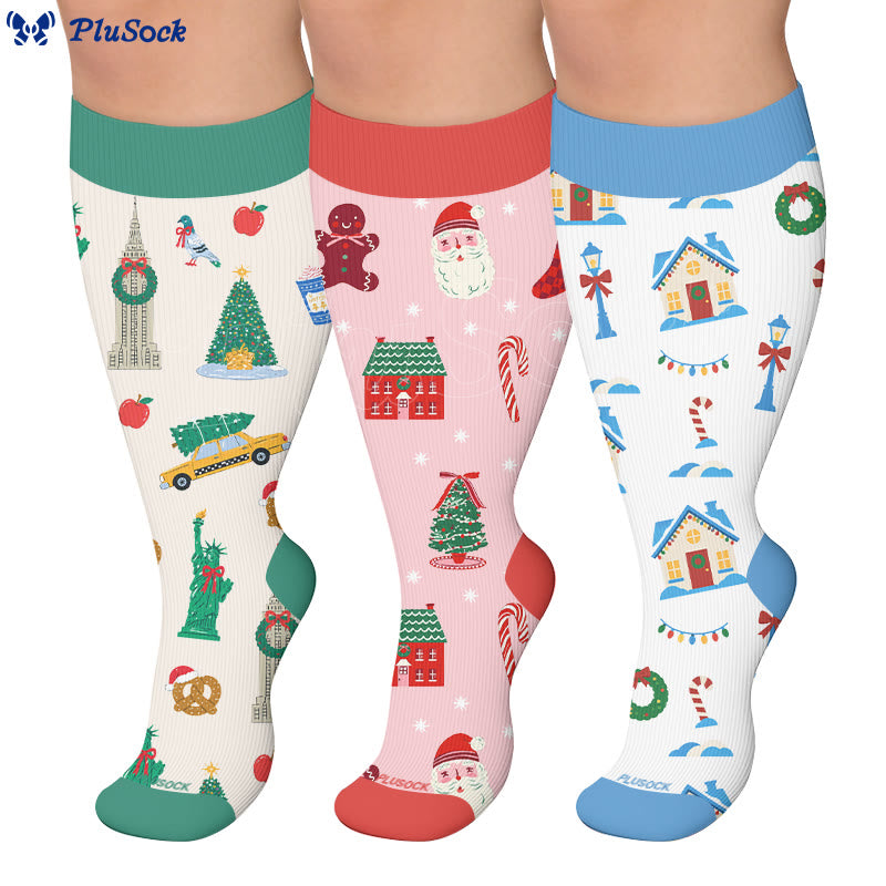 Plus Size Santa Holiday Pattern Compression Socks - image 0