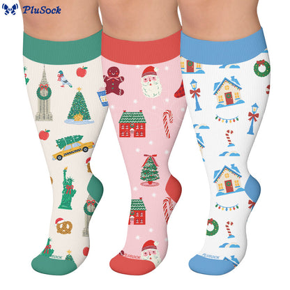 Plus Size Santa Holiday Pattern Compression Socks - image 0