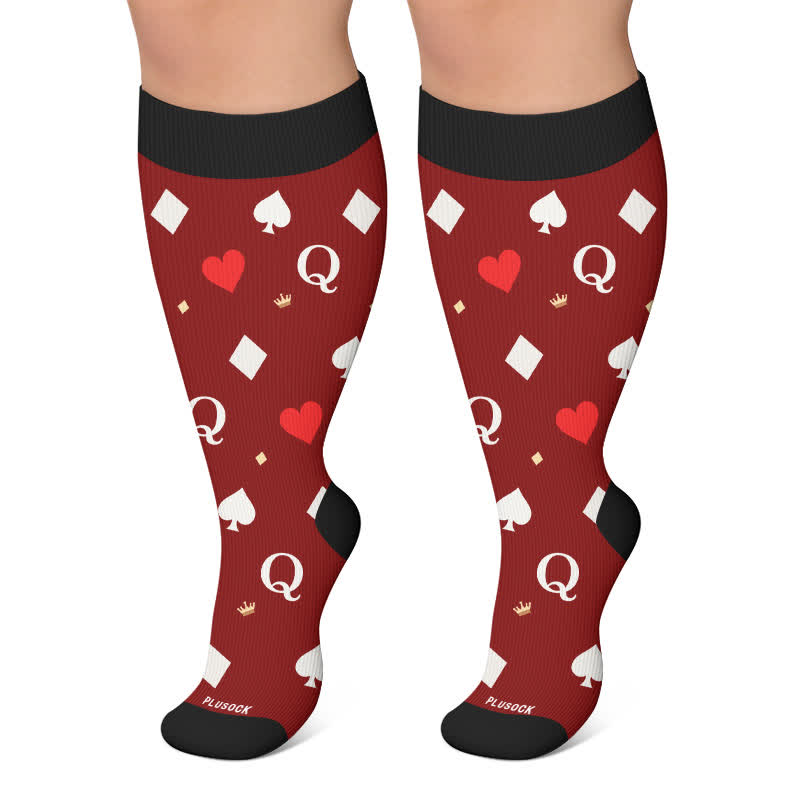 Plus Size Poker Card Christmas Compression Socks - Wine - 4XL - image 4